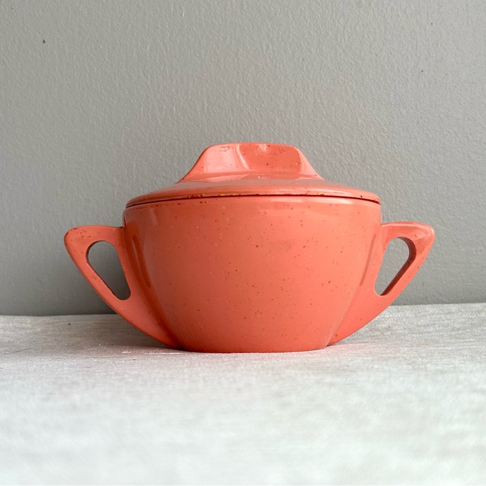 1950’s melamine covered sugar bowl terra cotta speckled